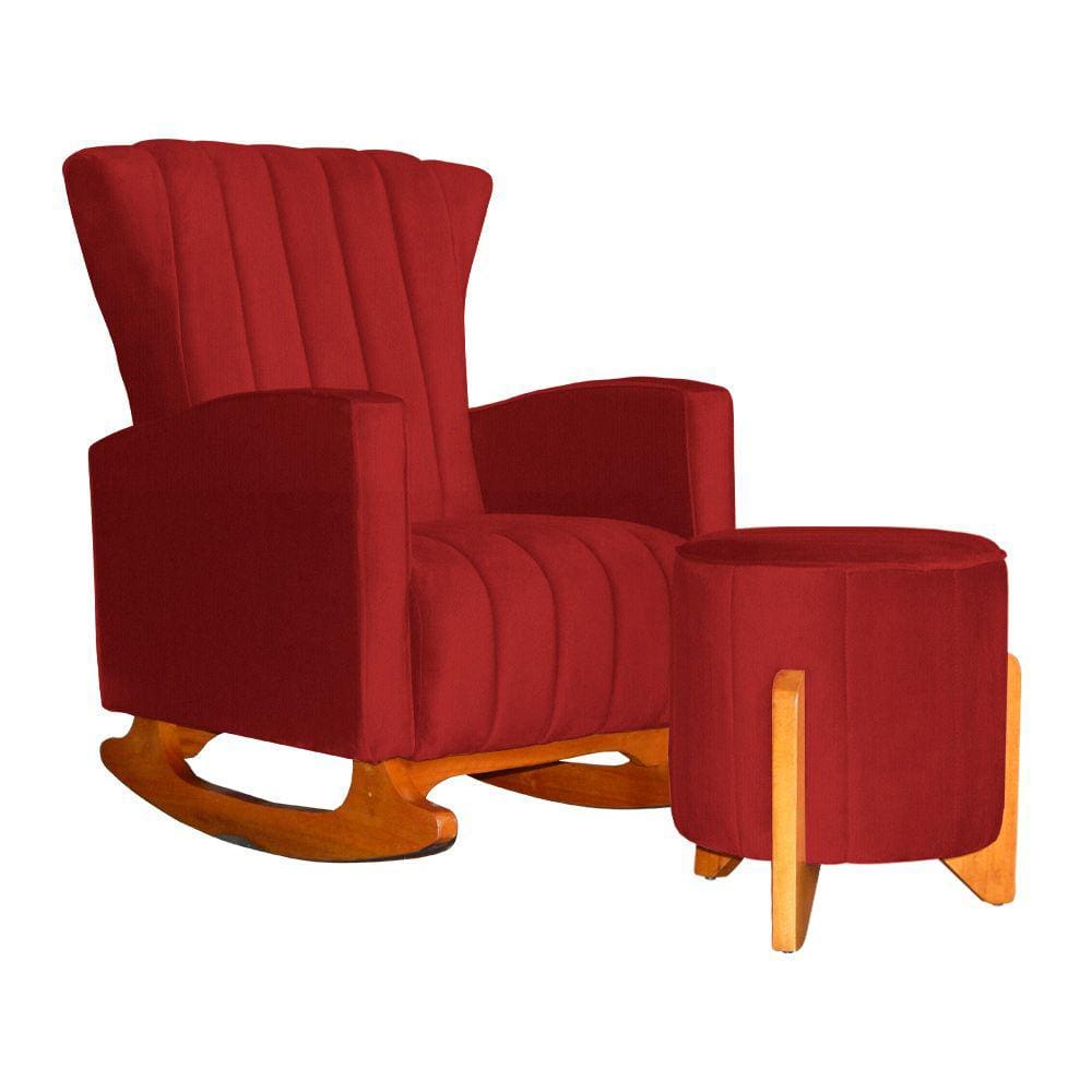Poltrona Com Balanço E Puff Melinda Suede Vermelho Mz Decor