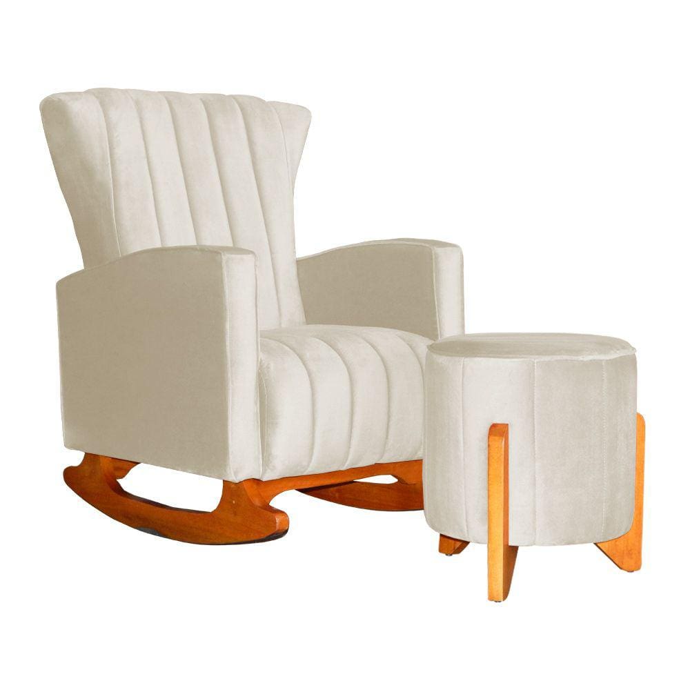 Poltrona Com Balanço E Puff Melinda Veludo Bege Mz Decor