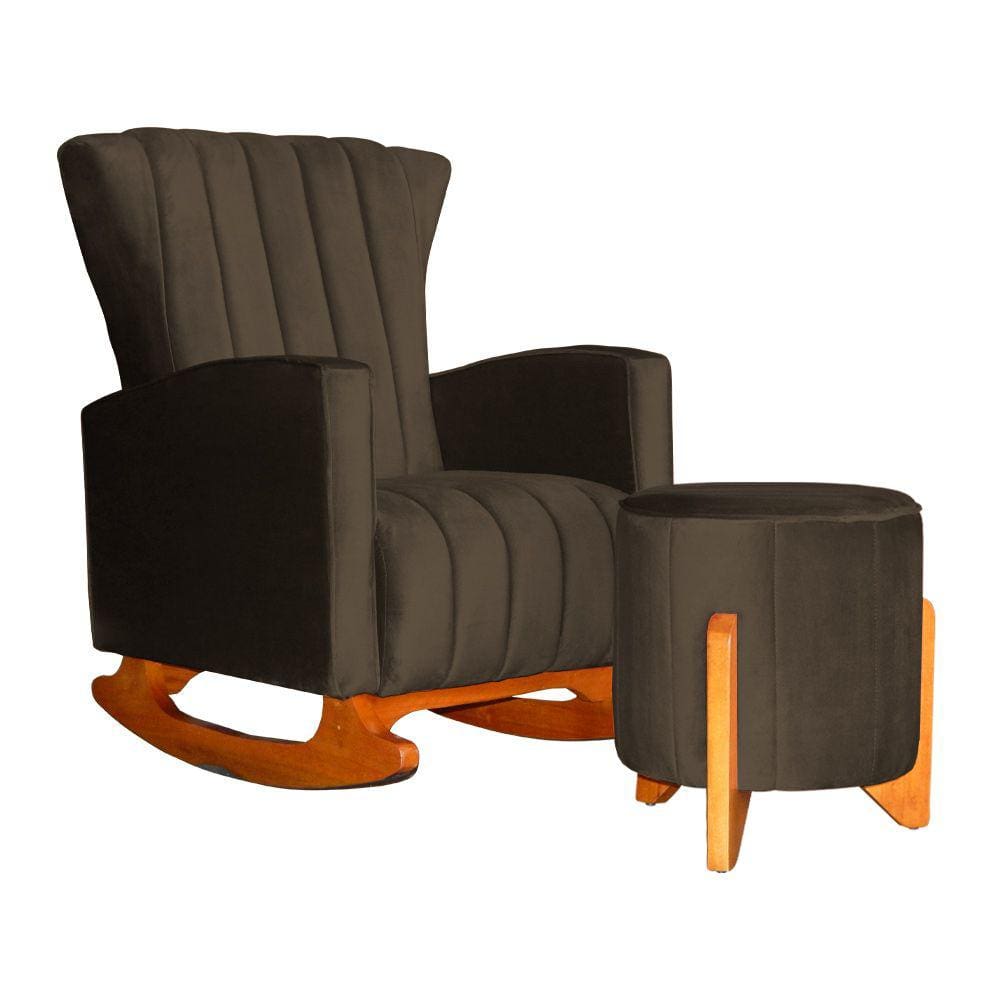 Poltrona Com Balanço E Puff Melinda Veludo Marrom Mz Decor