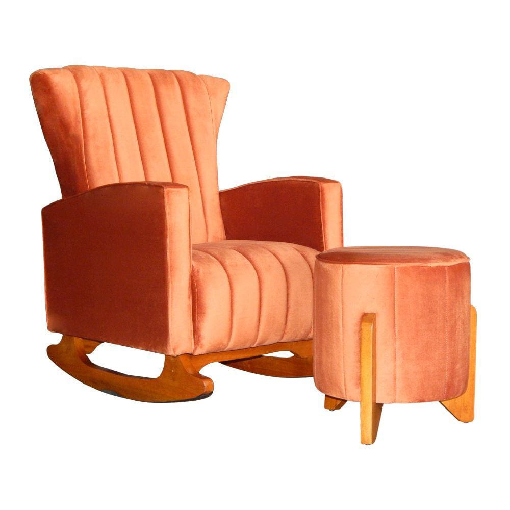 Poltrona Com Balanço E Puff Melinda Veludo Terracota Mz Decor