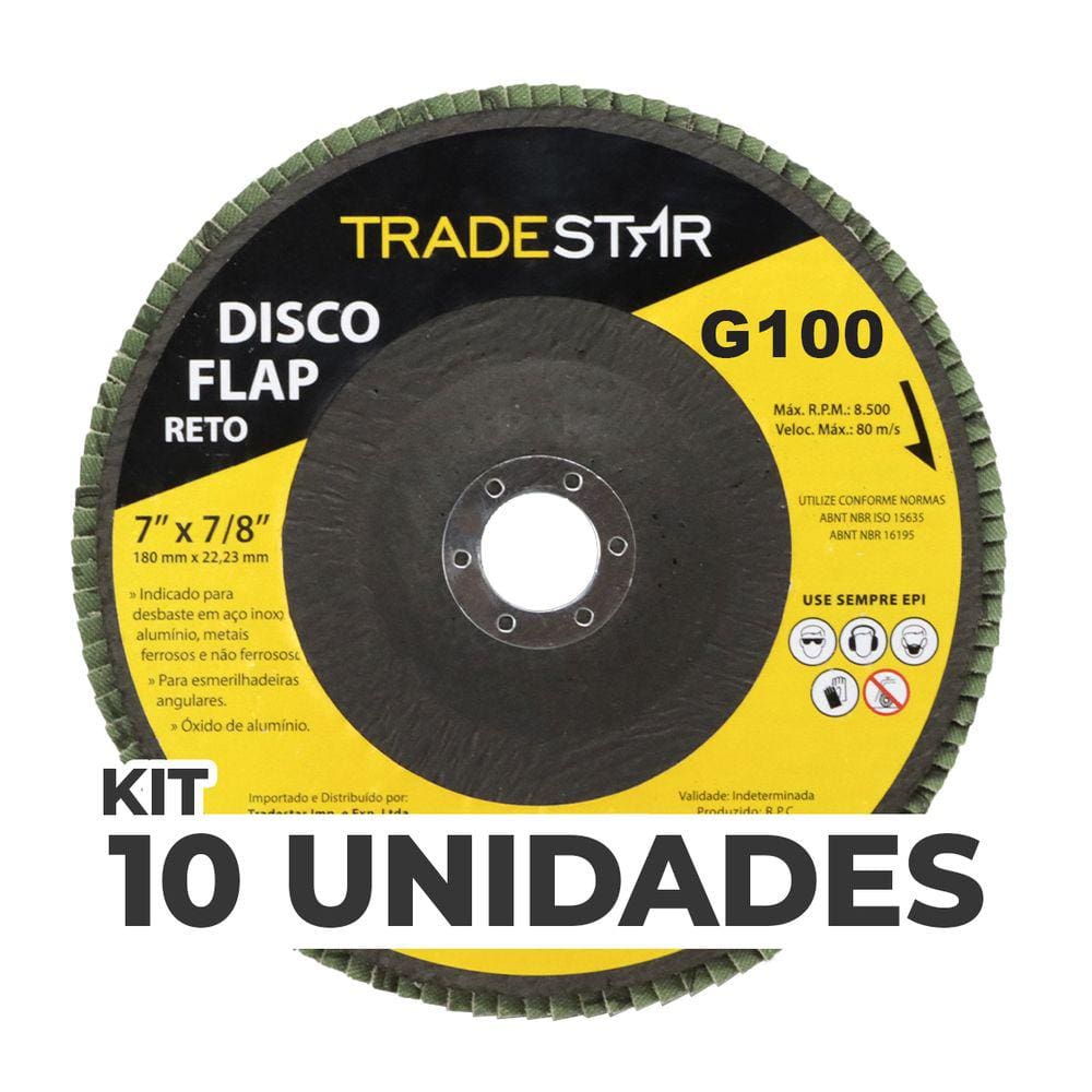 Kit C/ 10 Disco Flap Reto 7" 180mm Fds180-100fc Z100