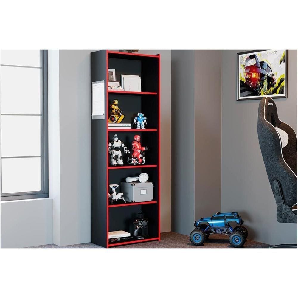 Estante De Livros Mb 1022 C/ 5 Nichos Preto/vermelho - Movelbento