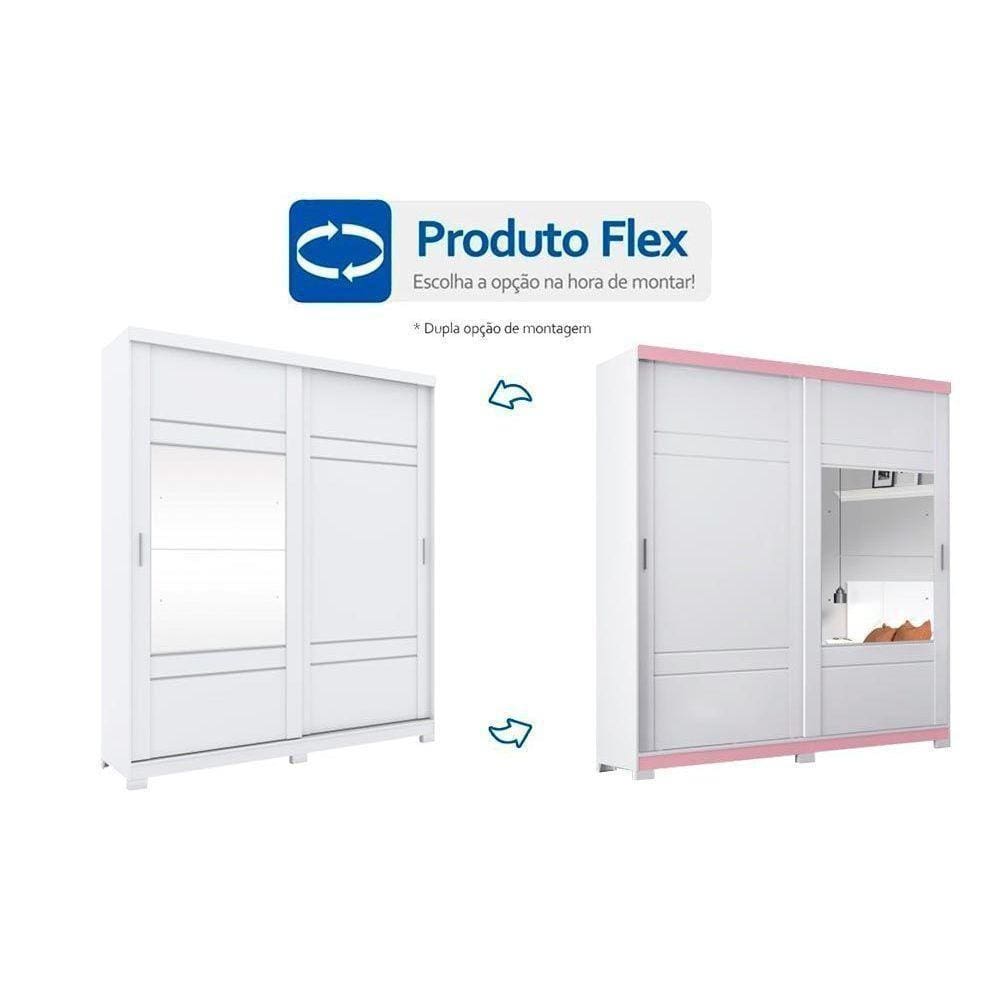 Guarda Roupas 2 Portas De Correr Verg C- De Correr E 3 Gavetas Branco-Rosa-Henn