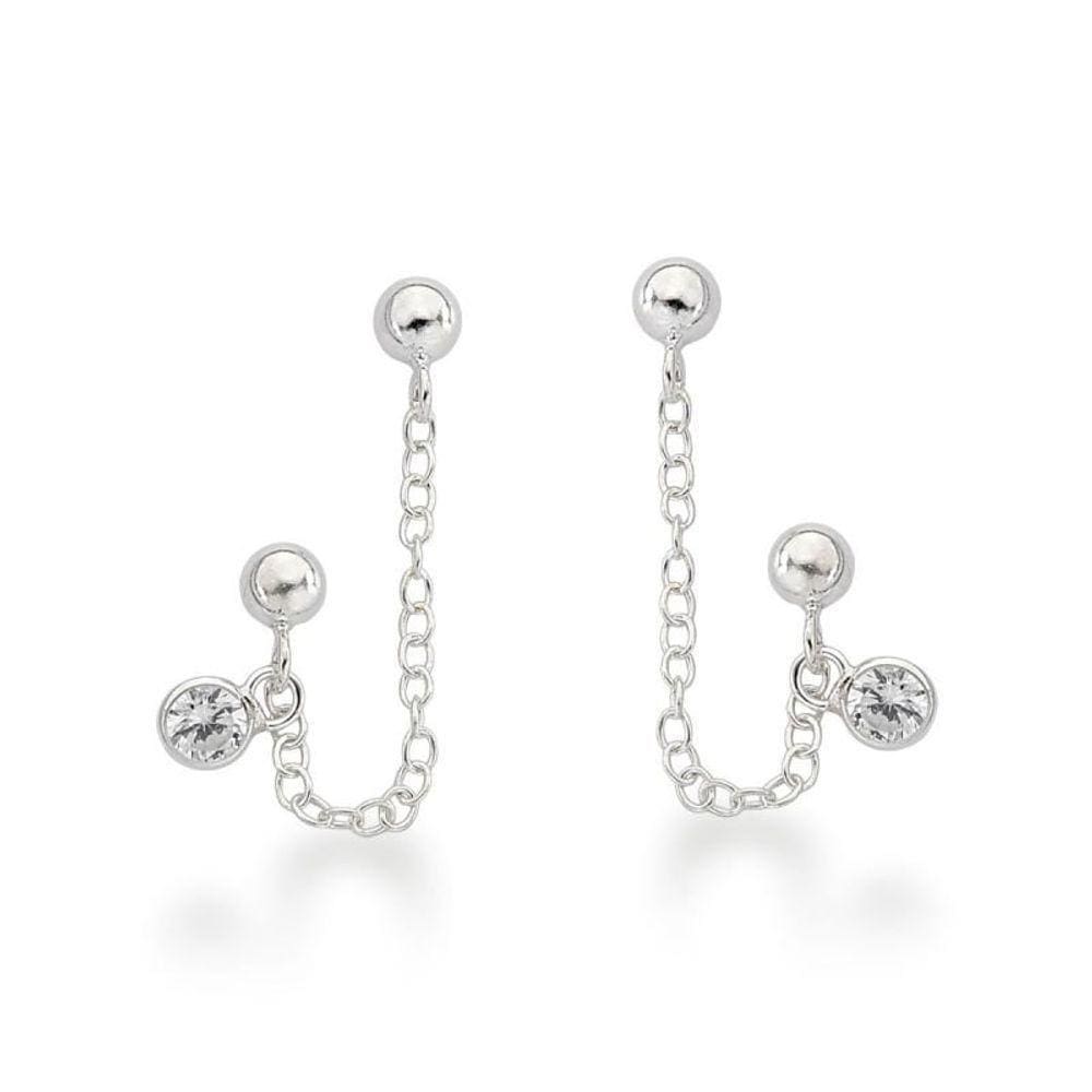 Brinco Primeiro E Segundo Furo Com Corrente Prata 925