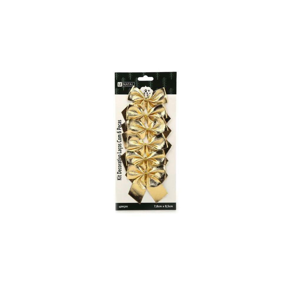 Kit Laço de Natal Dourado Liso 6 Unidades 7,8x8,5cm