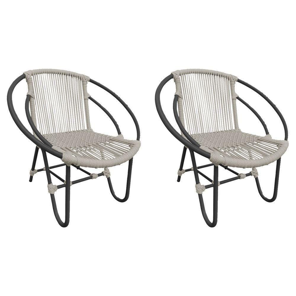 Kit 2 Cadeiras Decorativa Julia Em Corda Náutica E Base Em Alumínio Preta- Areia - Cor: Bege