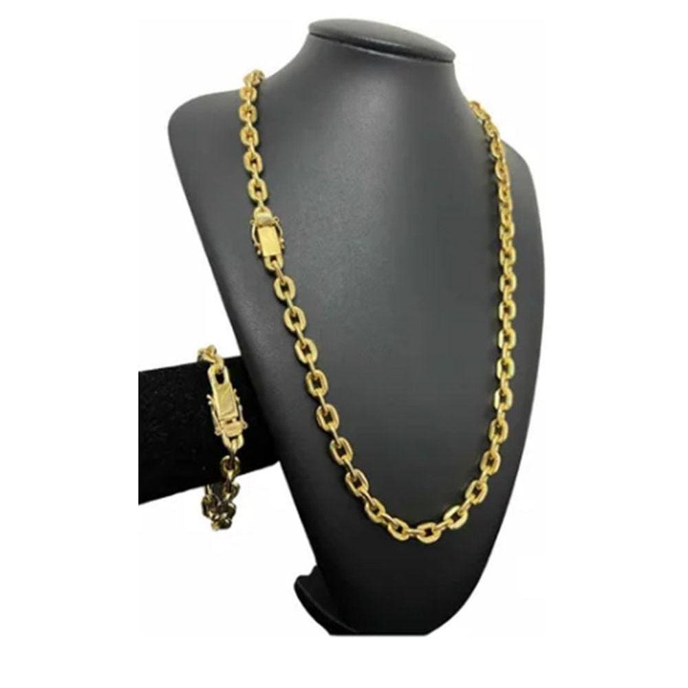 Cordão Cadeado 8mm Com Pulseira Banhado A Ouro