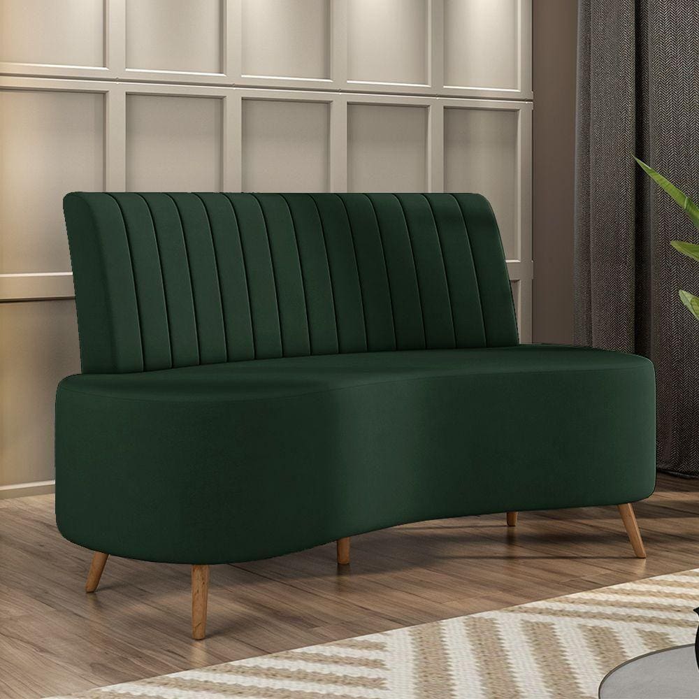 Sofá Living Decorativo 2 Lugares 1,35m Katara Verde Escuro Veludo G33 - Gran Belo