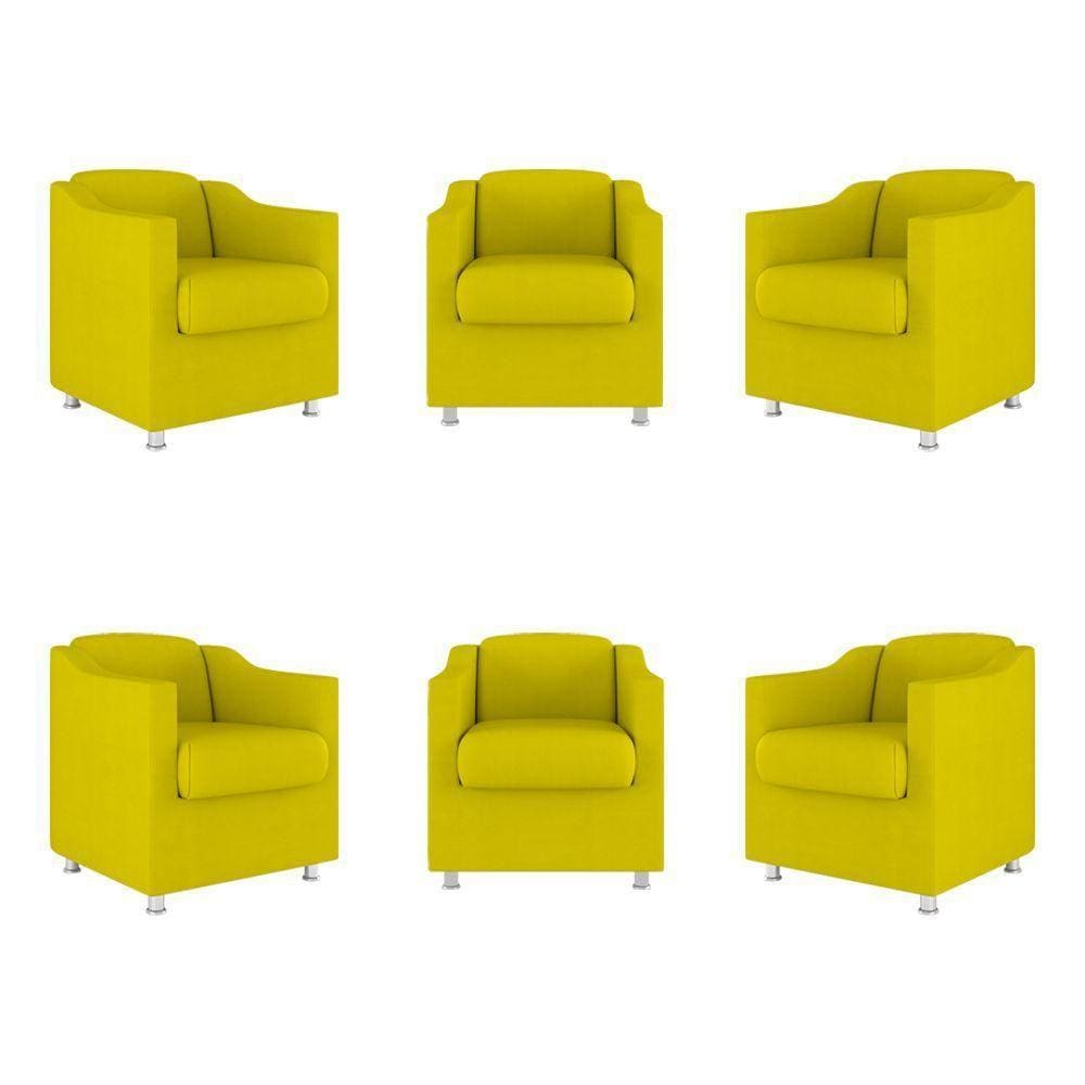 Kit 06 Poltronas Sala De Espera Clinica - Dentista Suede Cor:amarelo
