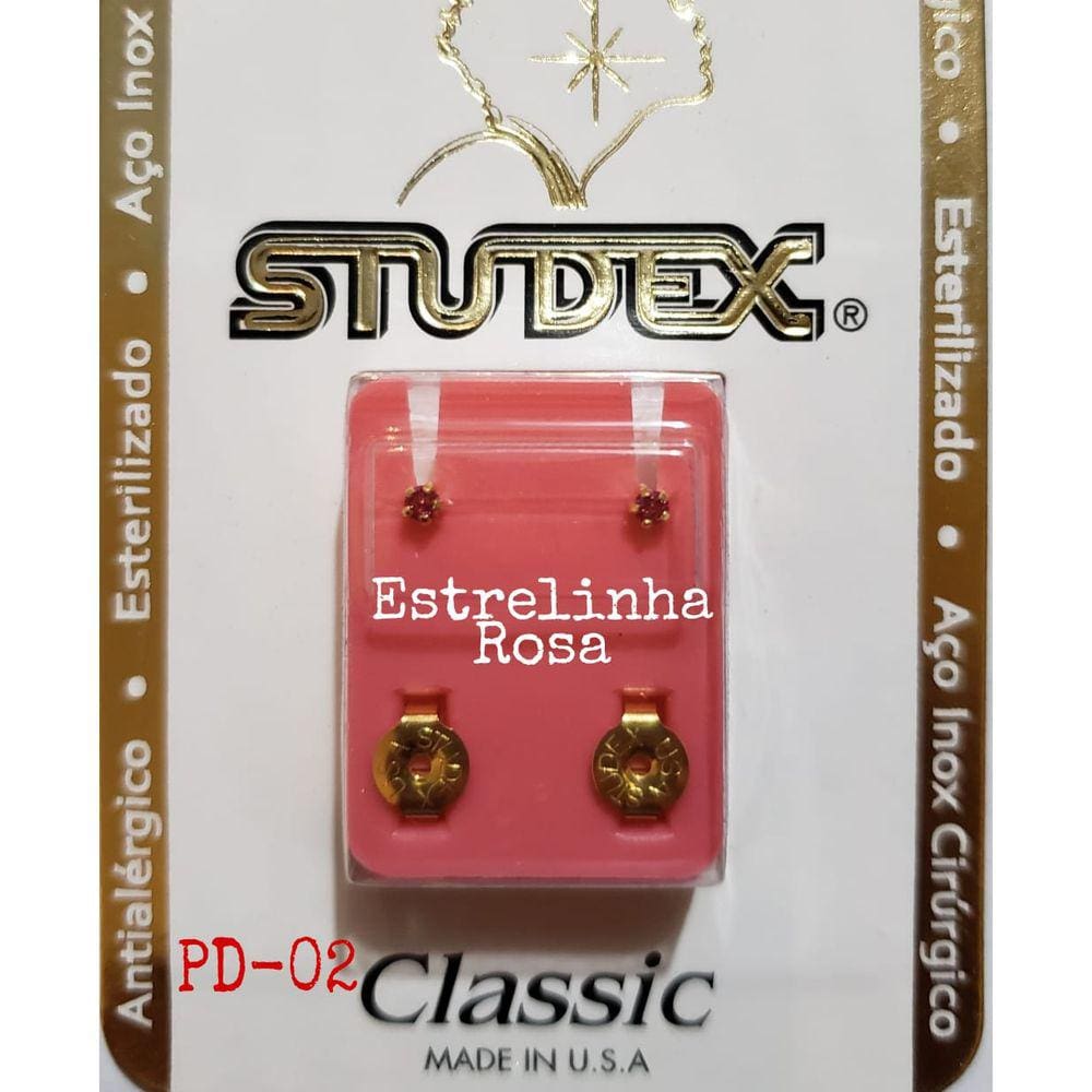 Brinco Studex Classic 2Mm Tiffany Rosa Pequeno Dourado