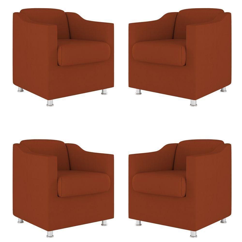 Kit 04 Poltronas Decorativas Sala De Espera Clinica Suede Cor:terracota