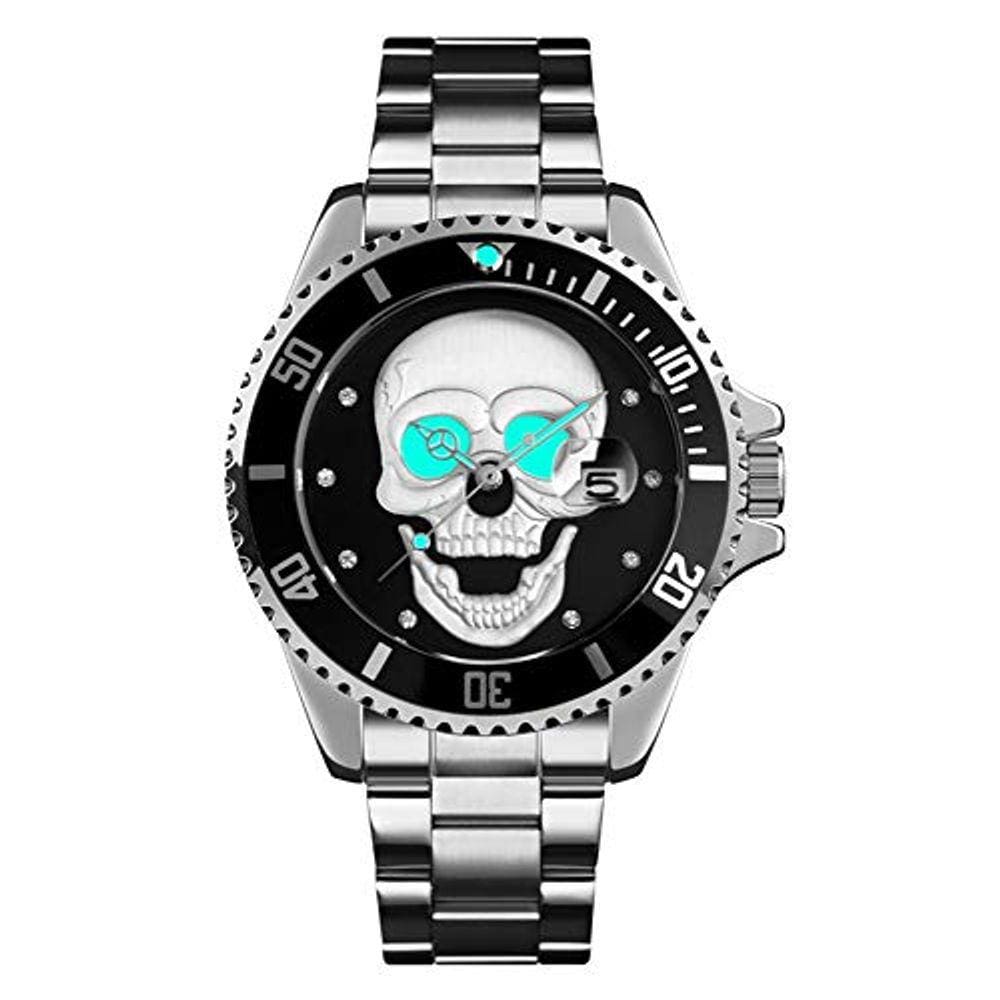 Relógio de pulso de quartzo impermeável Luminous 3D Skeleton GMT 30M masculino