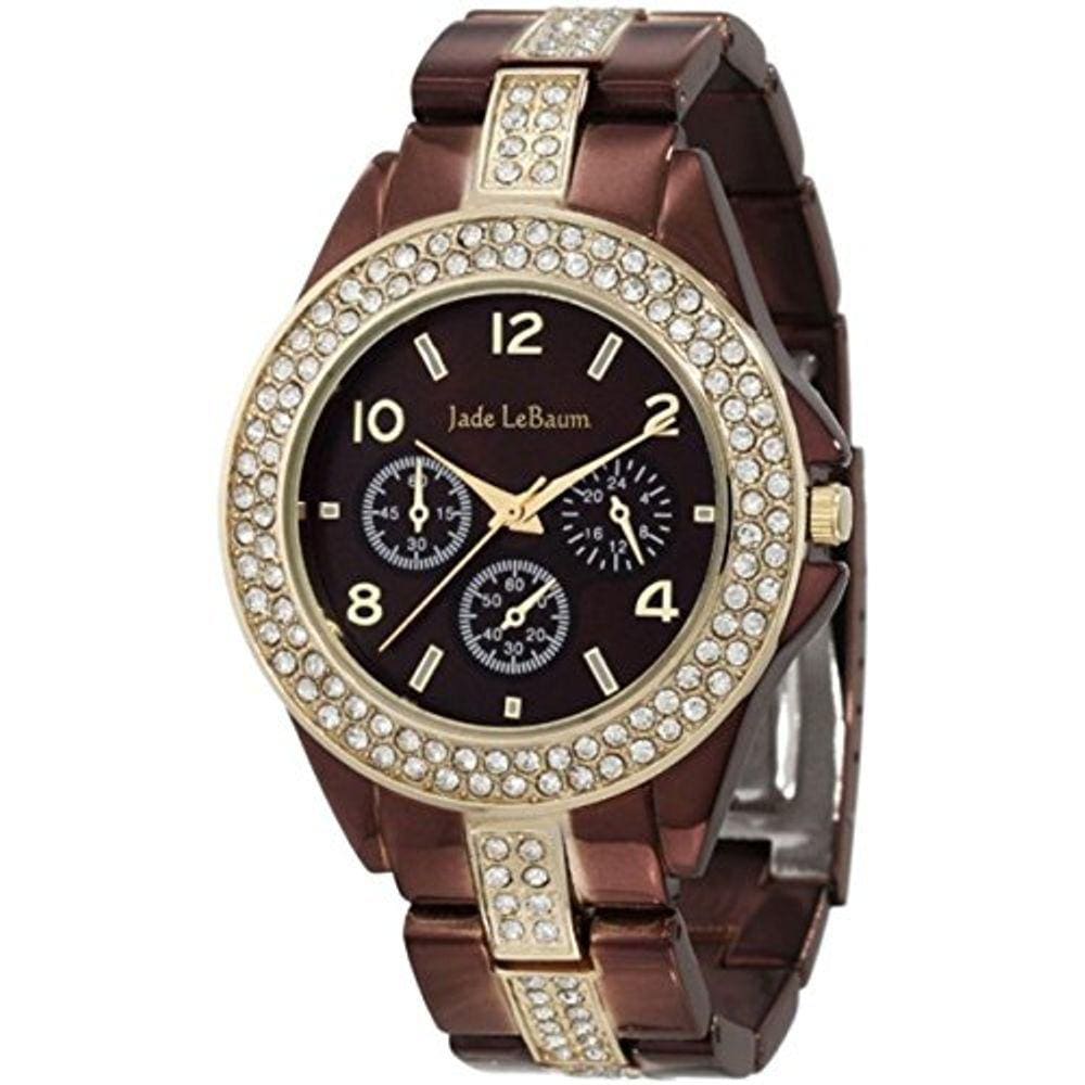 Relógio marrom feminino de rosto grande com detalhes em strass