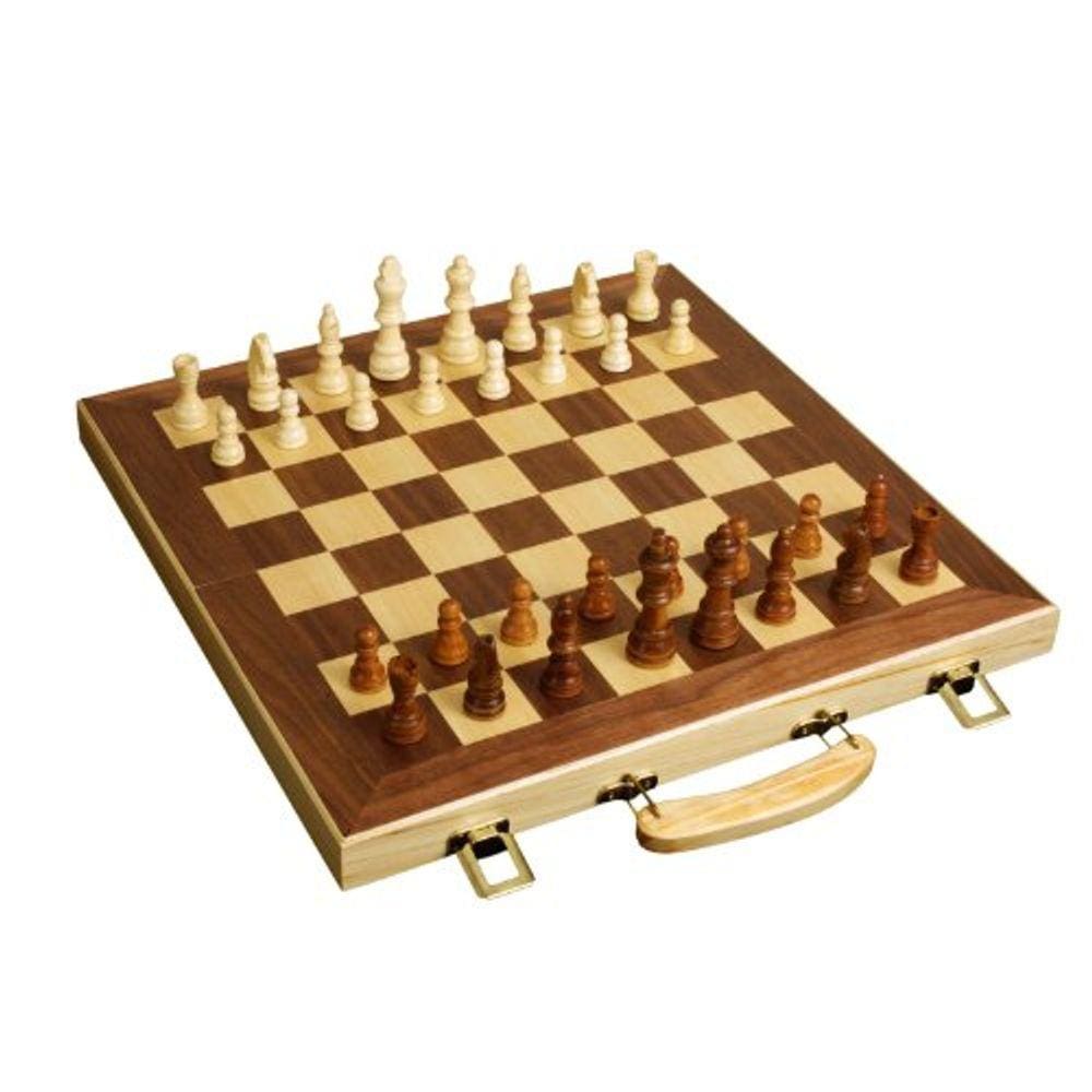 Conjunto de xadrez de madeira de 16” com fechaduras de latão e armazenamento