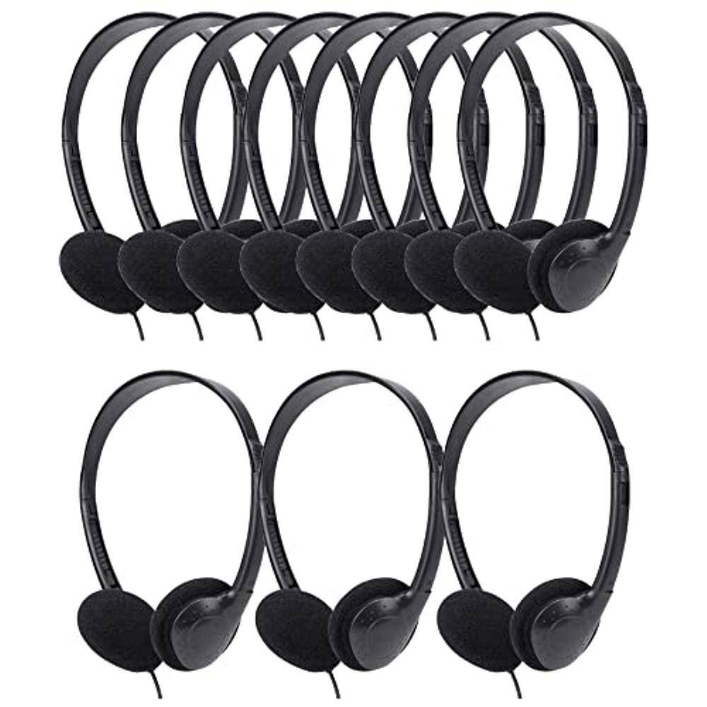 Fones de ouvido com fio para estudantes QWERDF Classroom, 12 pacotes, pretos (12 unidades, bolsas individuais)
