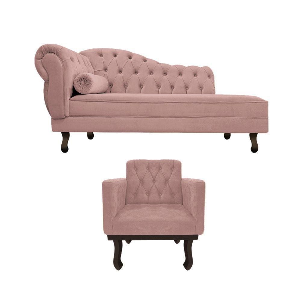 Kit Diva Recamier Diana 140cm Lado Direito e 01 Poltrona Classic Linho Rosê