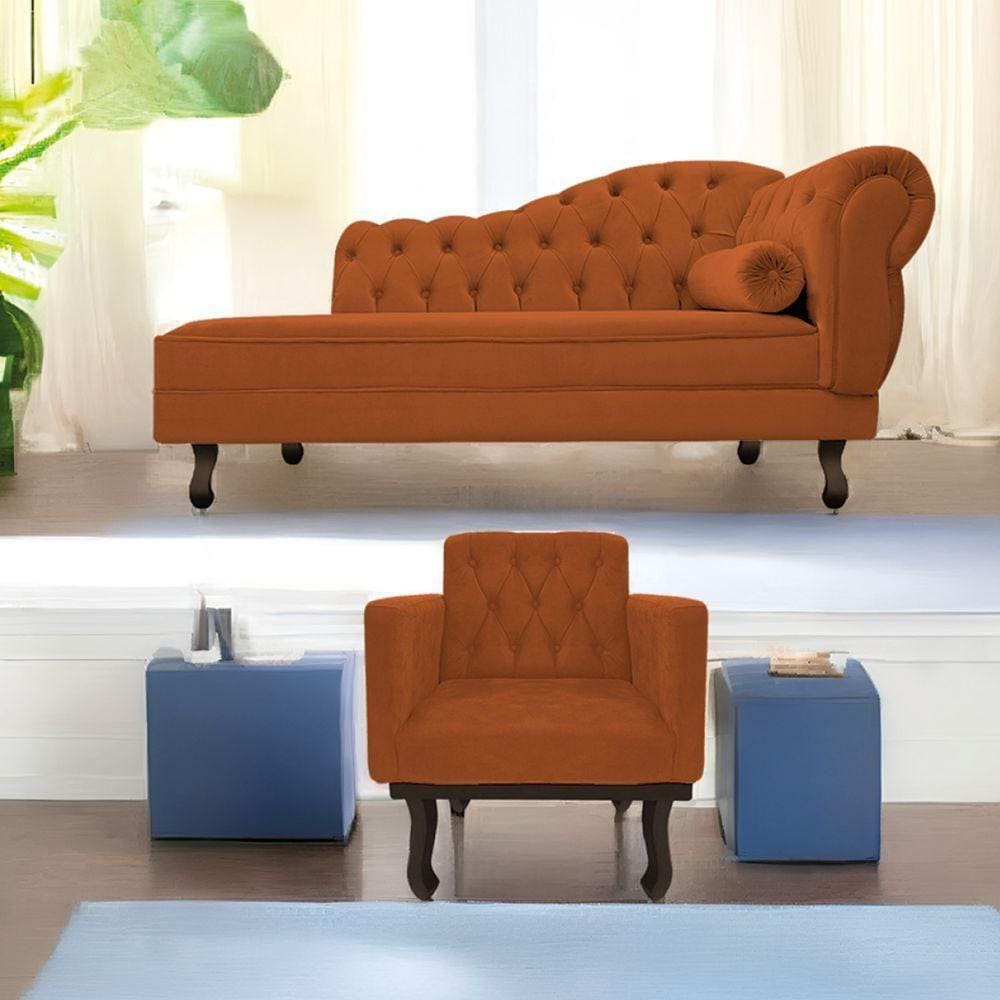 Kit Diva Recamier Diana 140cm Lado Esquerdo e 01 Poltrona Classic Suede Terracota