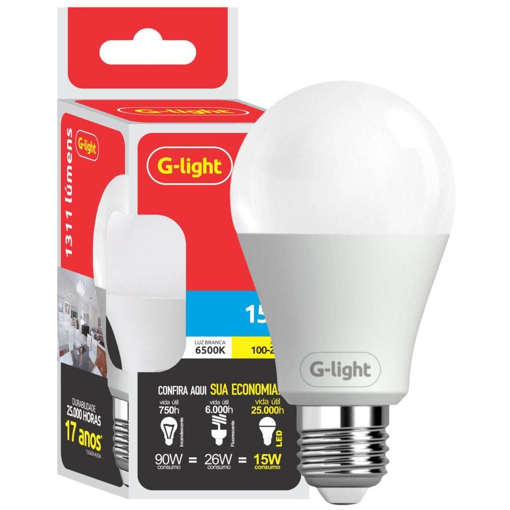 Lâmpada Led Bulbo A60 15W E27 6500K Luz Branco Frio Autovolt Alta Eficiência Econômica Casa