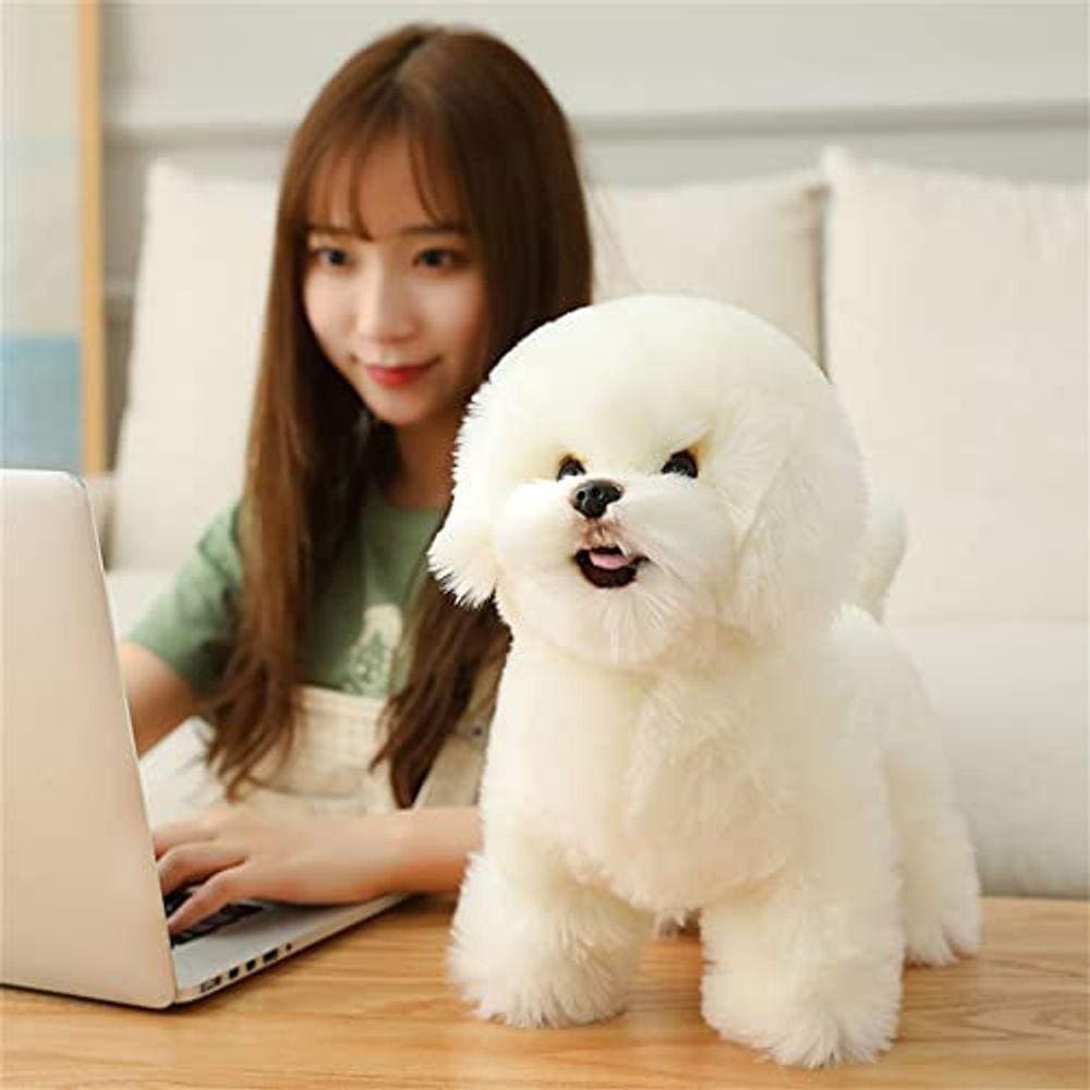 Brinquedo de pelúcia realista Bichon Frise 35 cm branco