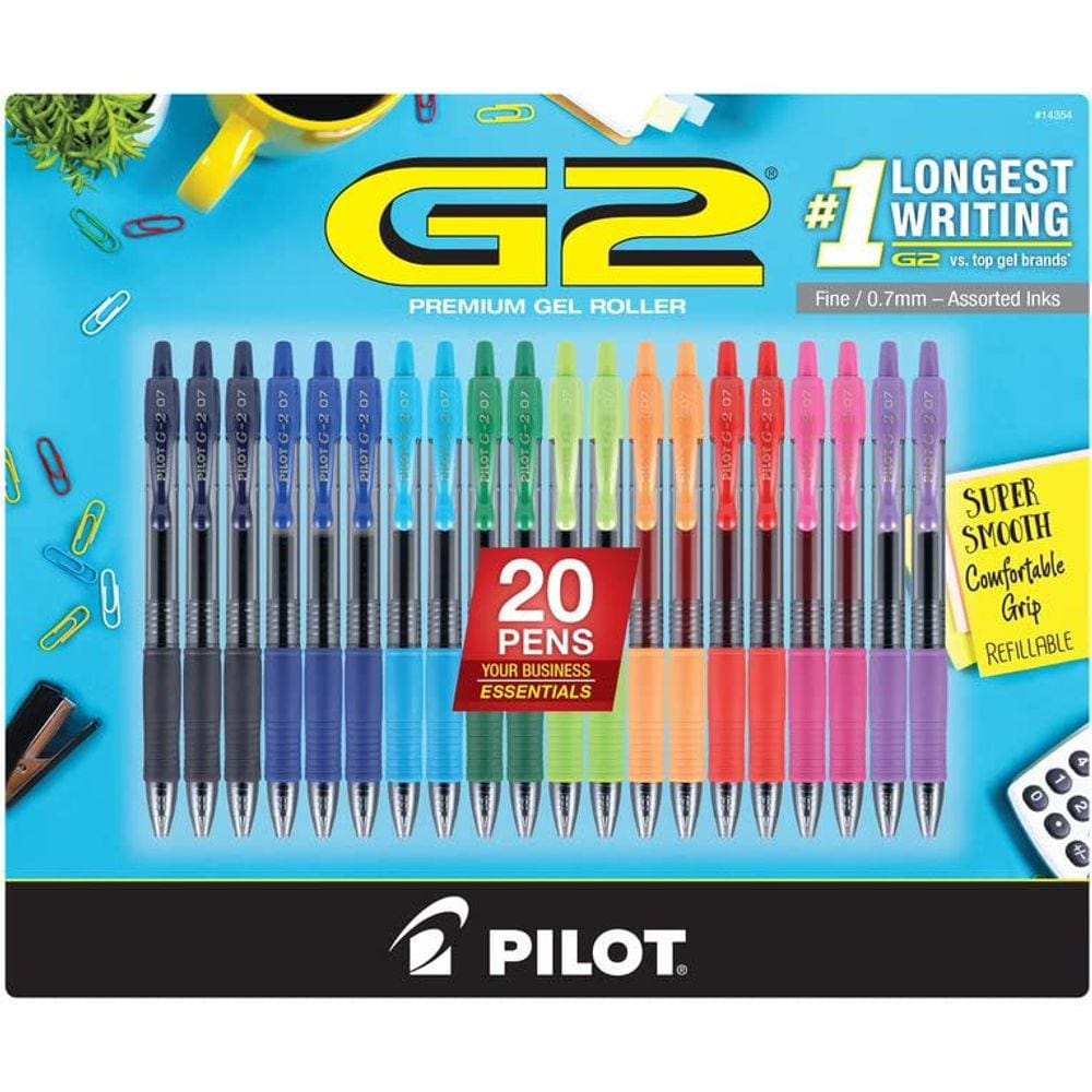 Canetas de gel variadas G2, retráteis, recarregáveis, de ponta fina, 20 canetas