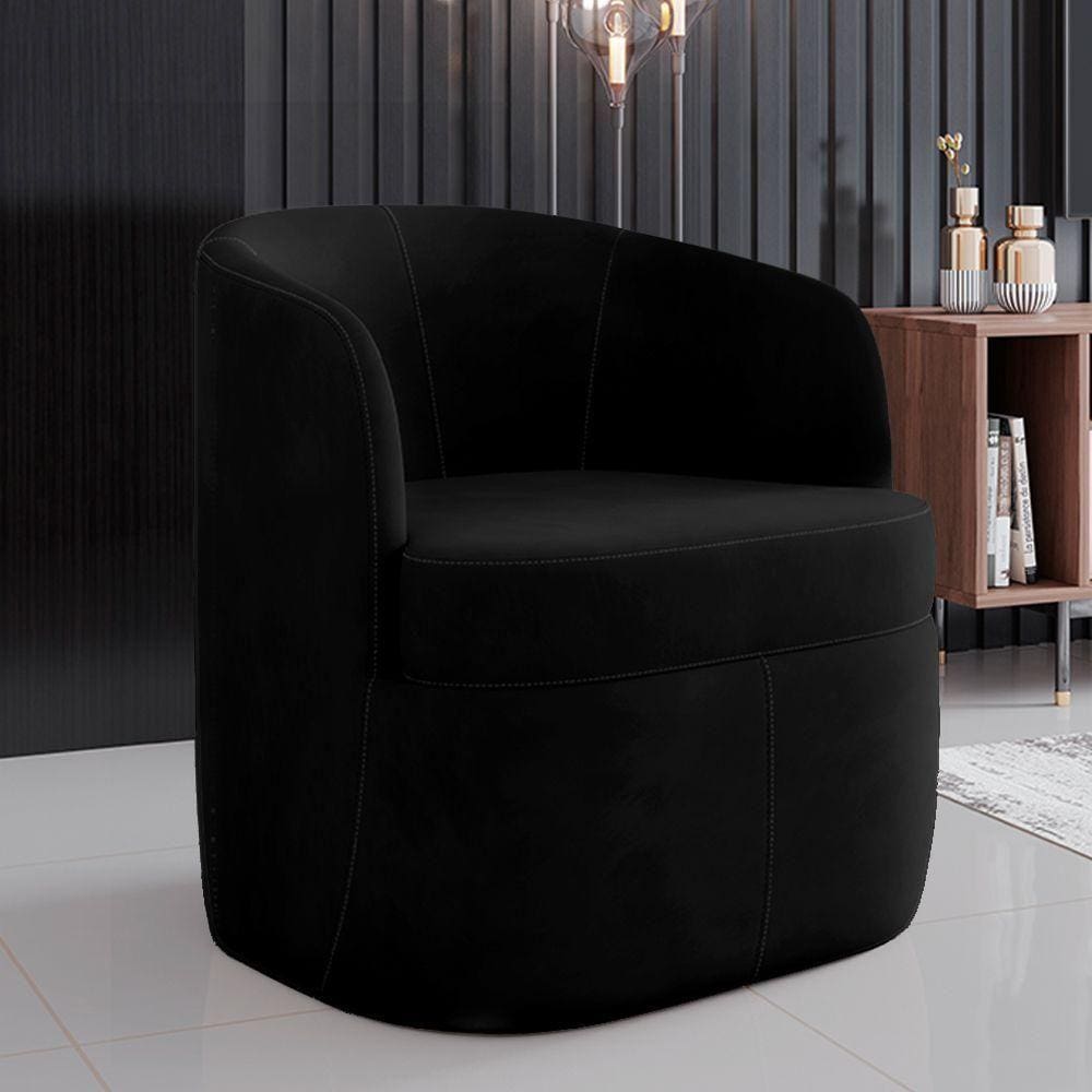 Poltrona Decorativa Bel Sala De Estar Base Giratória Veludo Preto G33 - Gran Belo