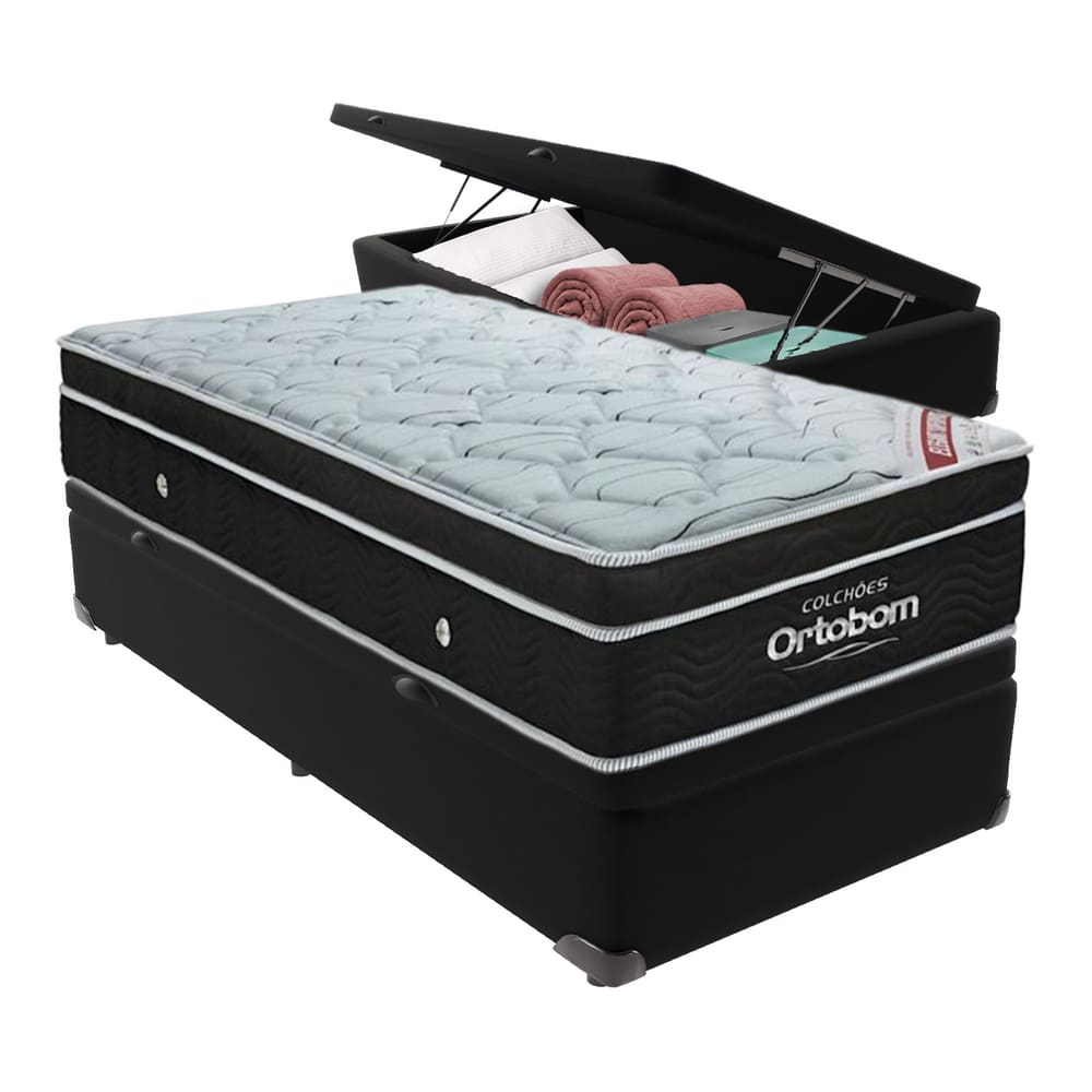 Cama+ Box com Bau Ortobom Colchão Solteiro com Molas Ensacadas