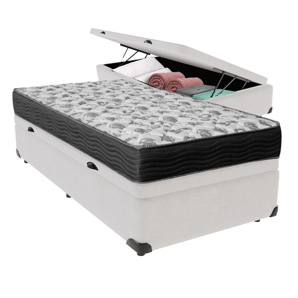 Cama Ortobom D33 Solteiro com Box Baú Bege ISO100