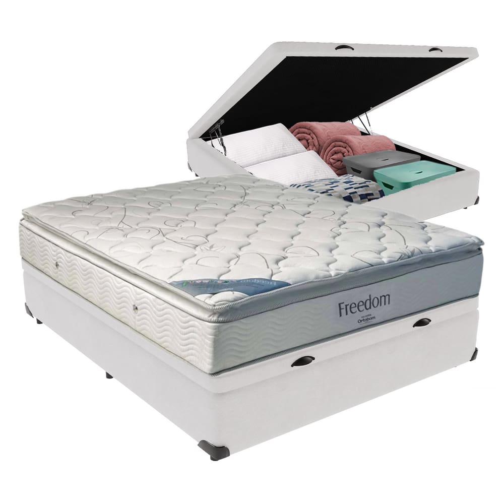 Cama + Box com Baú Casal e Colchão Freedom Ortobom D33