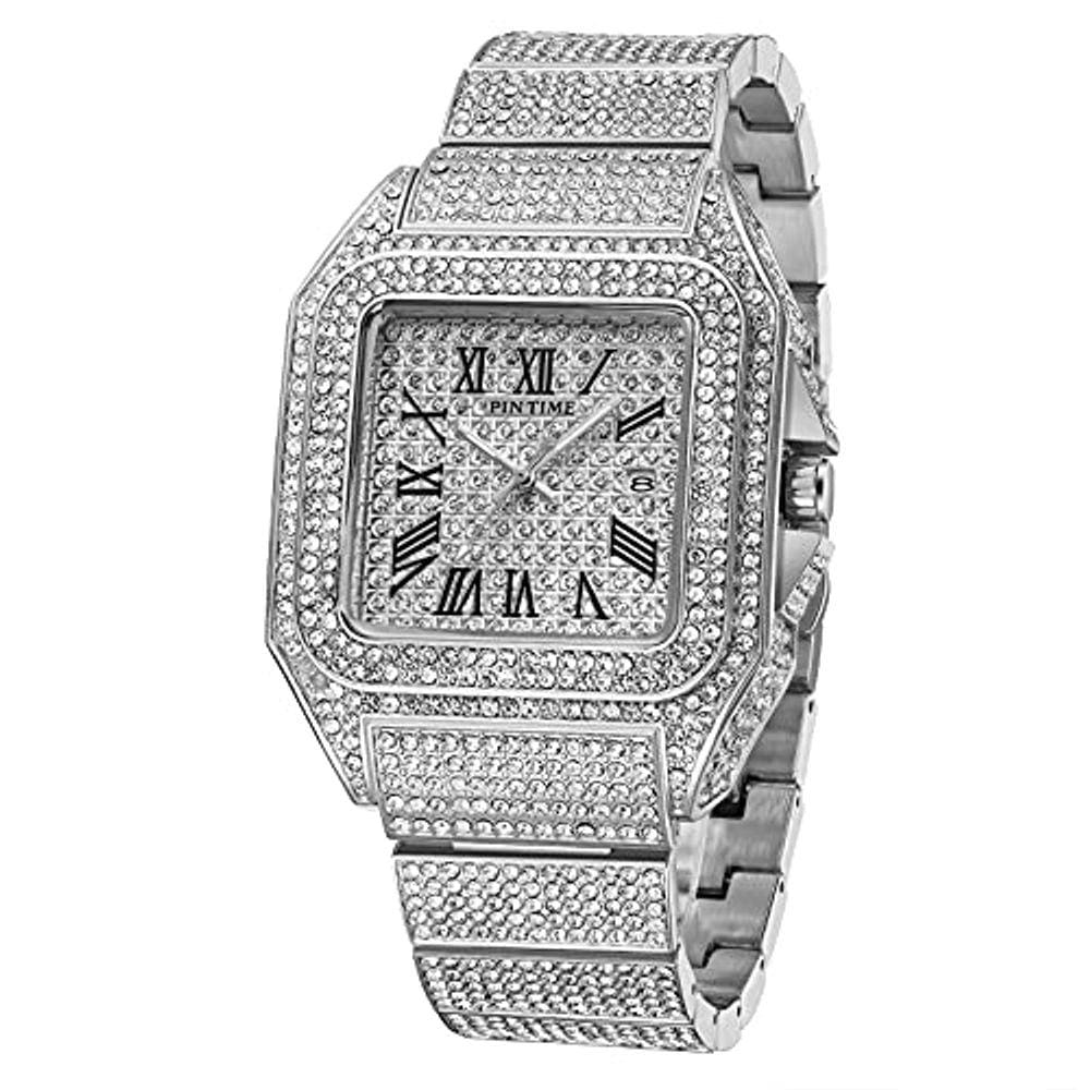 Relógio Iced Out Crystal Square para homens
