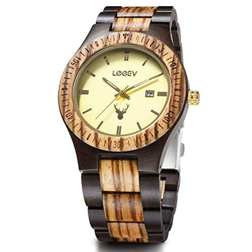 Relógio de madeira, relógio de pulso Zebra Sandalwood Quartz Analog Calendar para homens, unissex