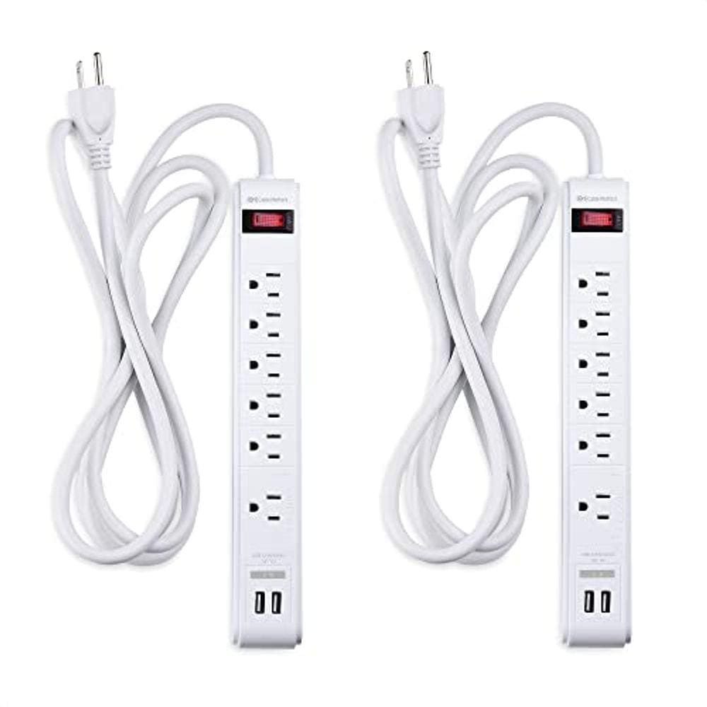 Protetor contra sobretensão de 6 saídas Power Strip com USB, pacote com 2