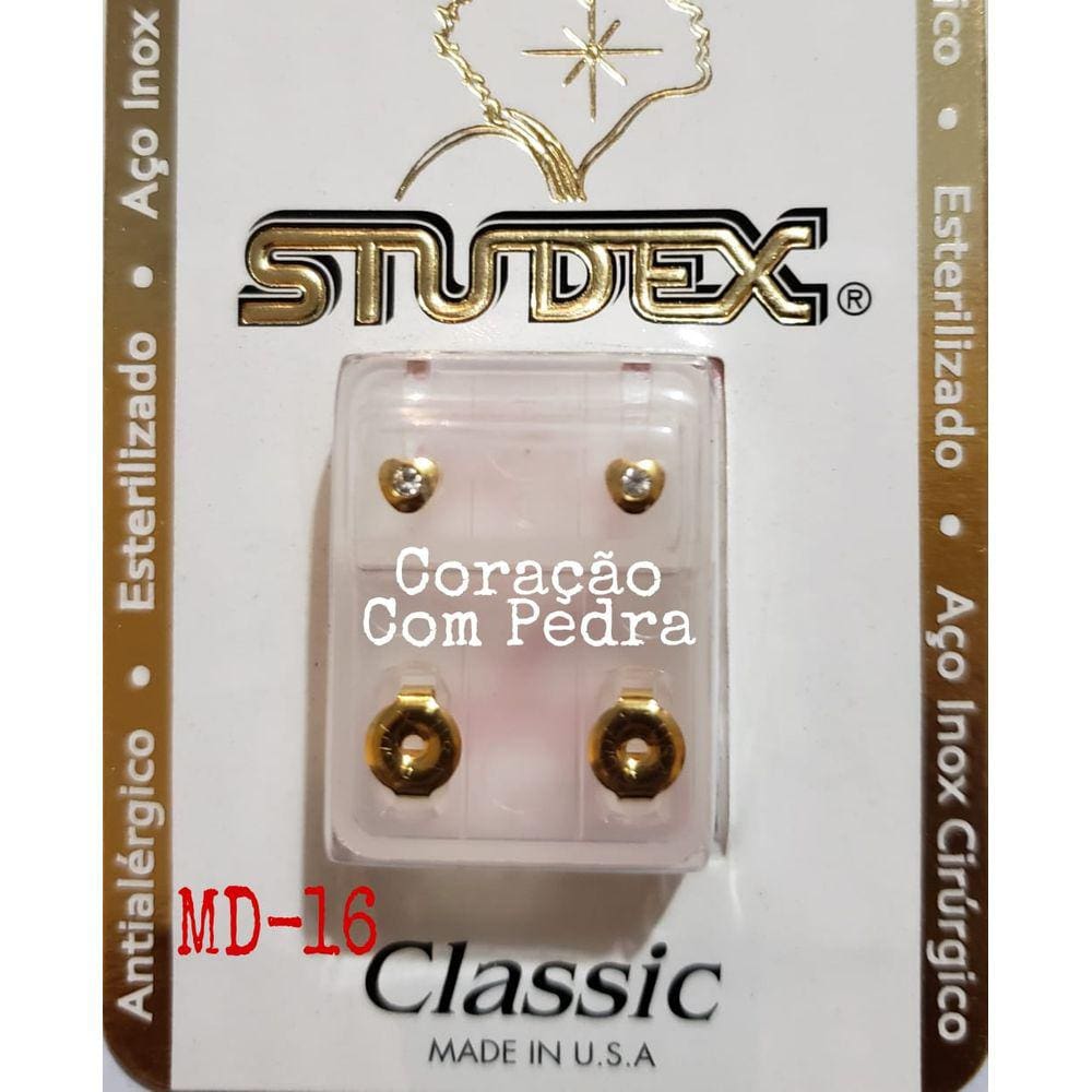 Brinco Studex Classic 4Mm Coração Cristal Medio Dourado