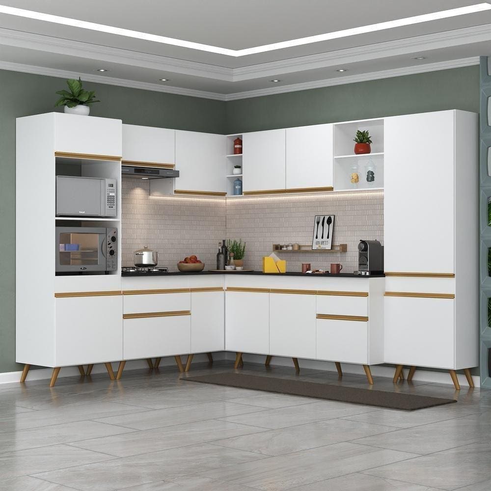 Cozinha Completa De Canto Veneza Gw Mp2047 Com Armário E Balcão Branca