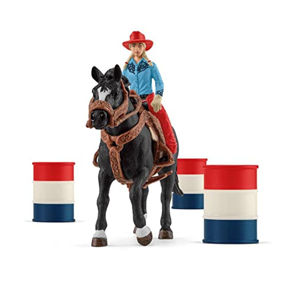 Conjunto de brinquedos Farm World Rodeo, 7 peças, estatueta de cowgirl e cavalo
