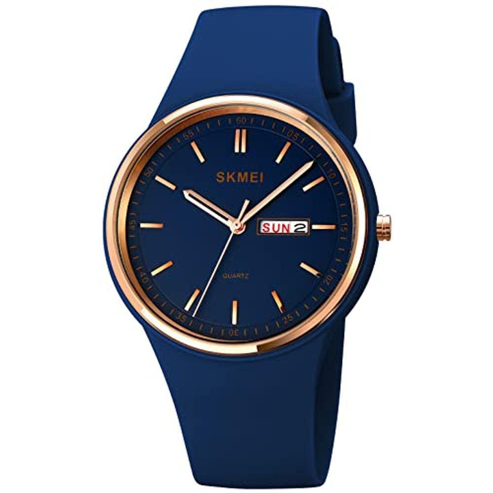 Relógios esportivos de estilo casual com pulseira de silicone à prova d`água (ouro rosa, azul escuro)