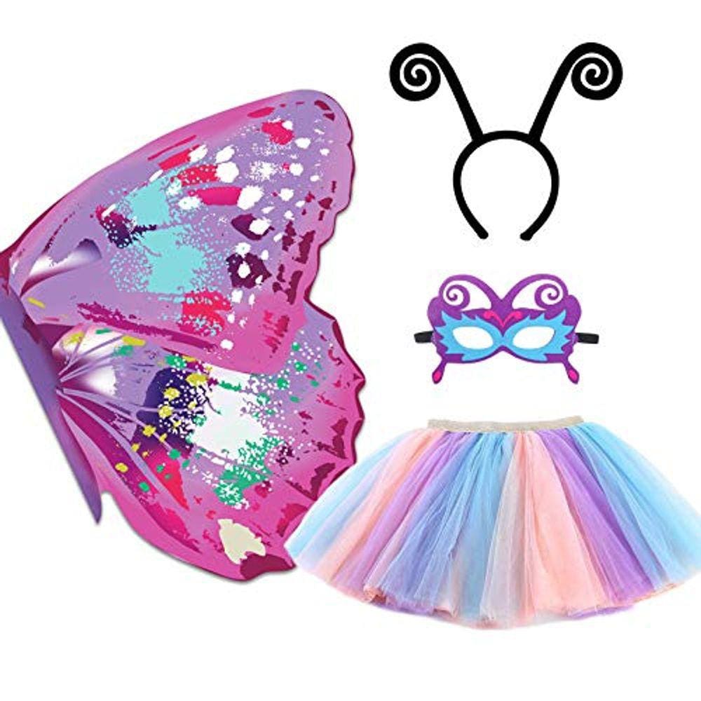 Fantasia infantil de asas de boleta, vestido de tutu rosa-roxo