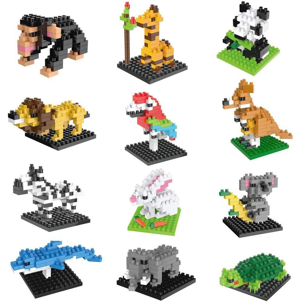 Blocos de construção de animais para crianças, s, s, presentes de aniversário, 12 caixas
