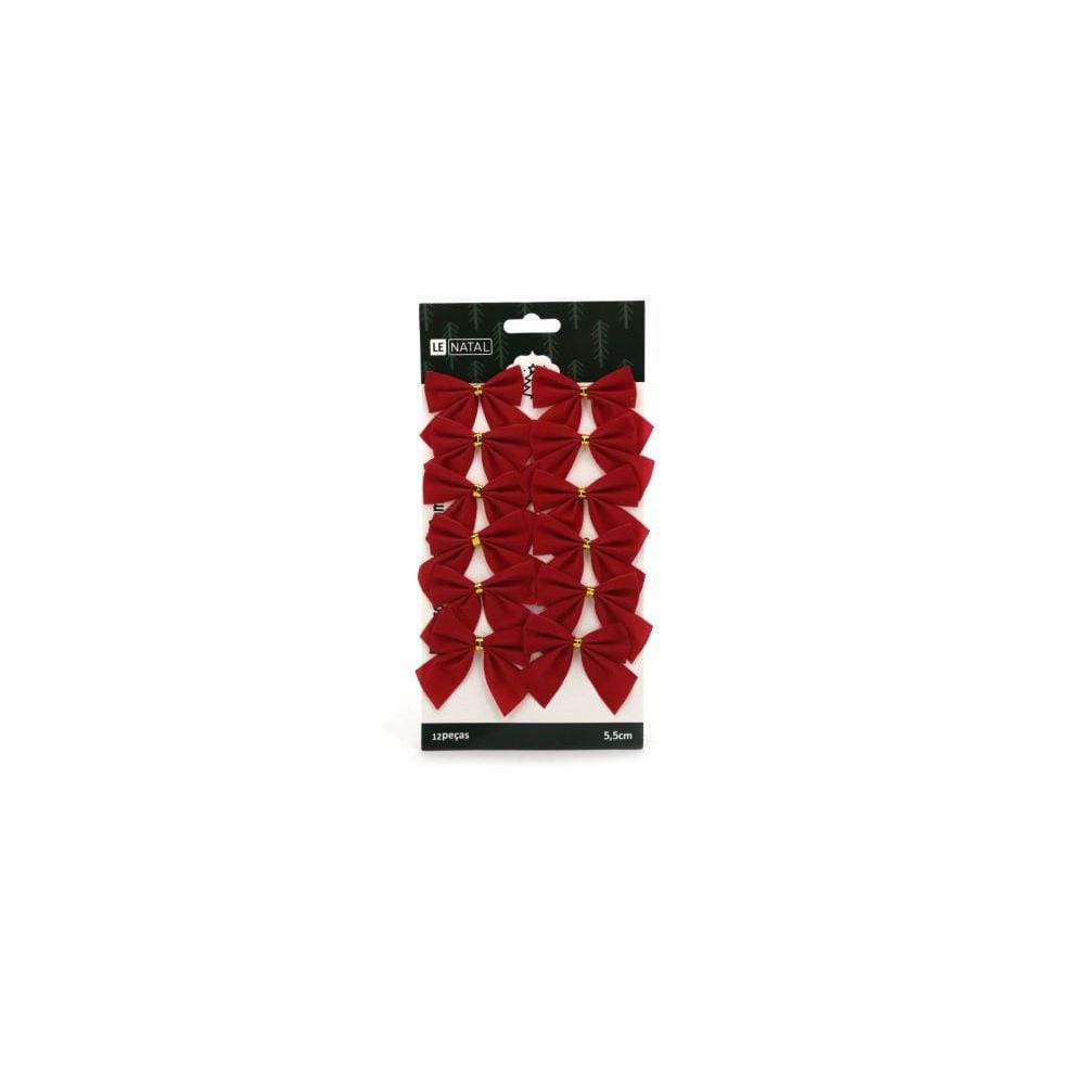 Kit Laço de Natal Vermelho Liso 12 Unidades 5,5cm