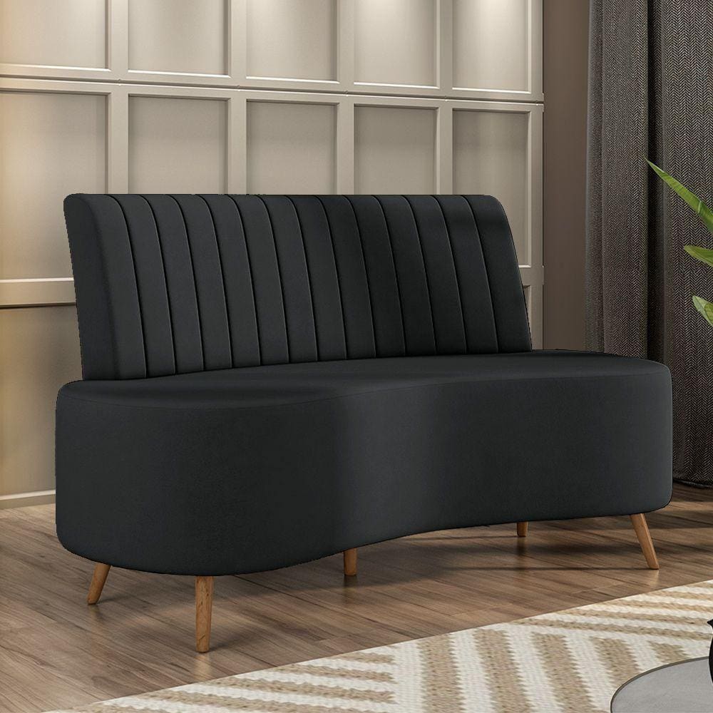 Sofá Living Decorativo 2 Lugares 1,35m Katara Cinza Escuro Veludo G33 - Gran Belo