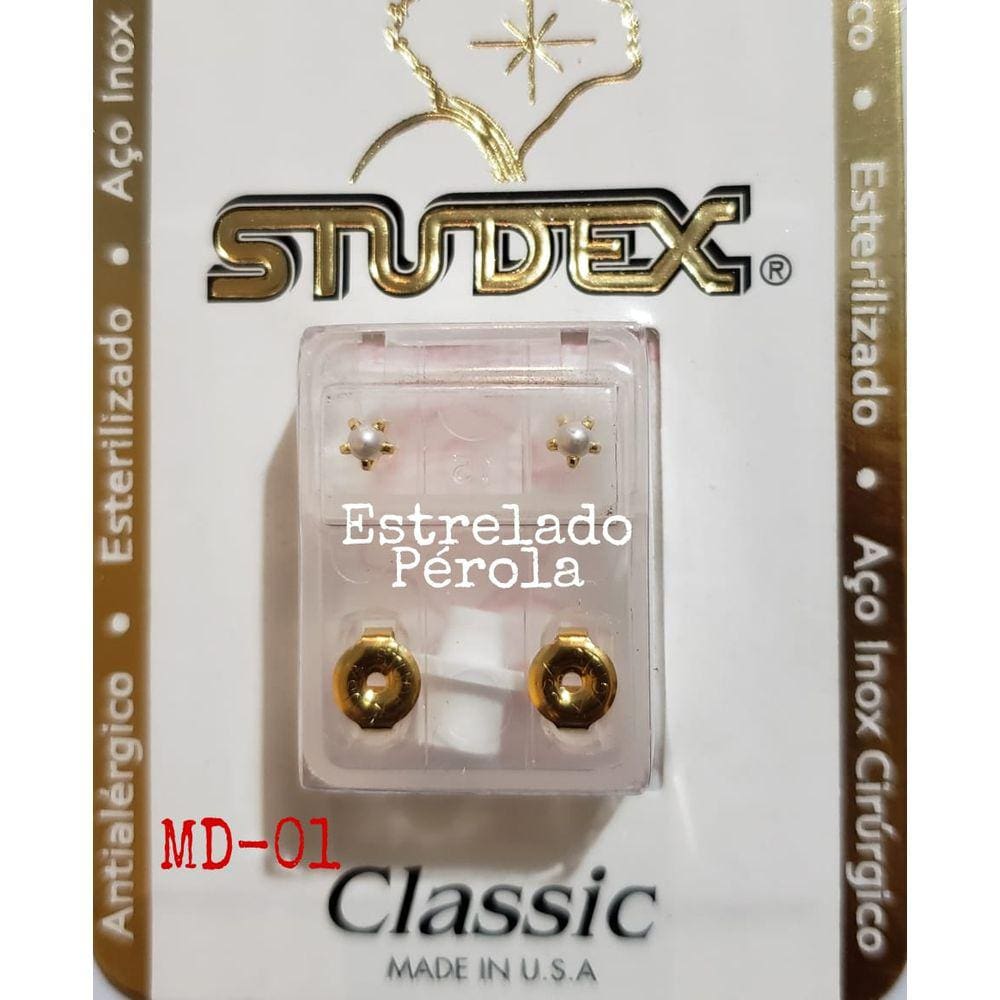 Brinco Studex Classic 4Mm Tiffany Pérola Medio Dourado