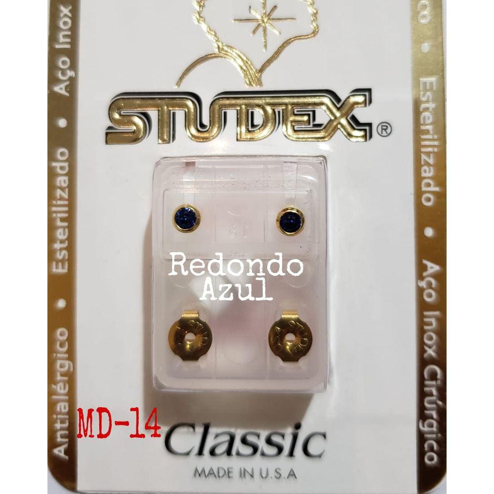 Brinco Studex Classic 4Mm Bezel Azul Safira Medio Dourado
