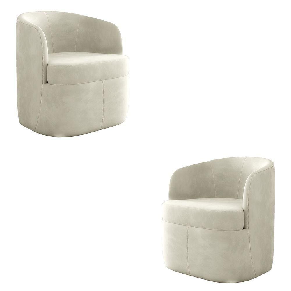 Kit 2 Poltronas Decorativas Bel Sala De Estar Base Giratória Veludo Bege G33 - Gran Belo