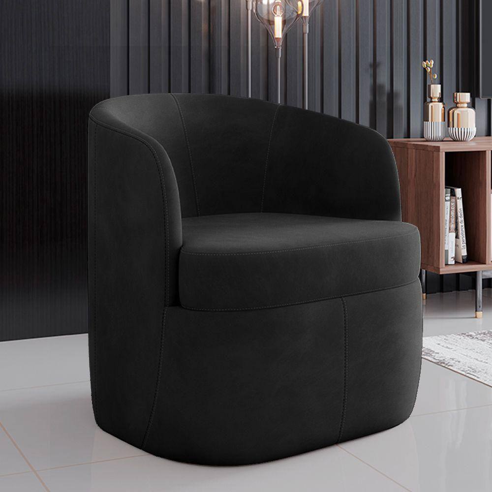 Poltrona Decorativa Bel Sala De Estar Base Giratória Veludo Cinza Escuro G33 - Gran Belo