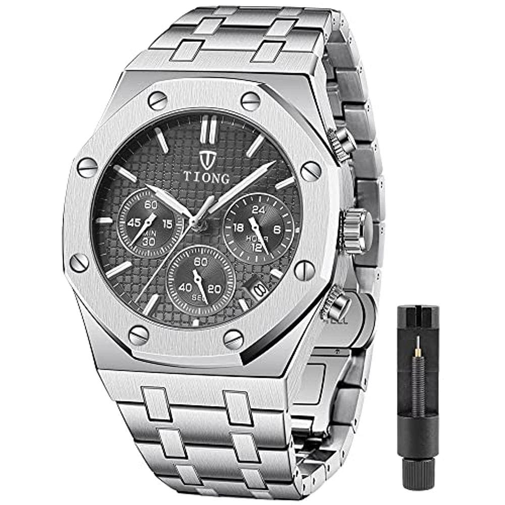 Relógio masculino de quartzo, pulseira de aço, impermeável - cinza