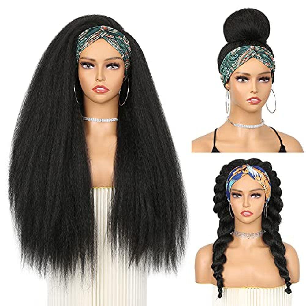 Peruca Kinky Straight Headband 66cm para mulheres