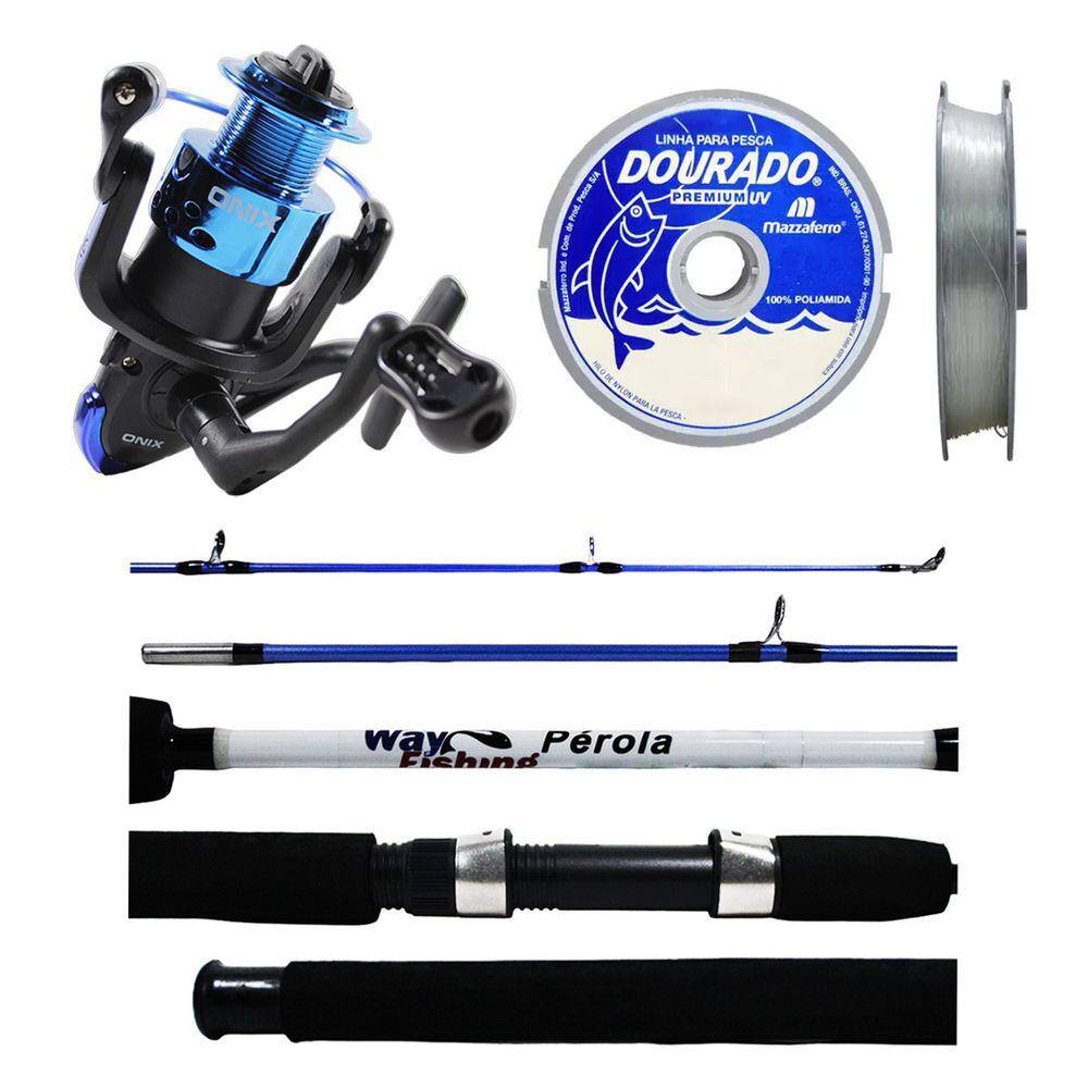 Kit Pesca Molinete Onix 3000 + Vara Pérola 1602 1,60m 15-20 Lbs + Linha 0.35mm 100m