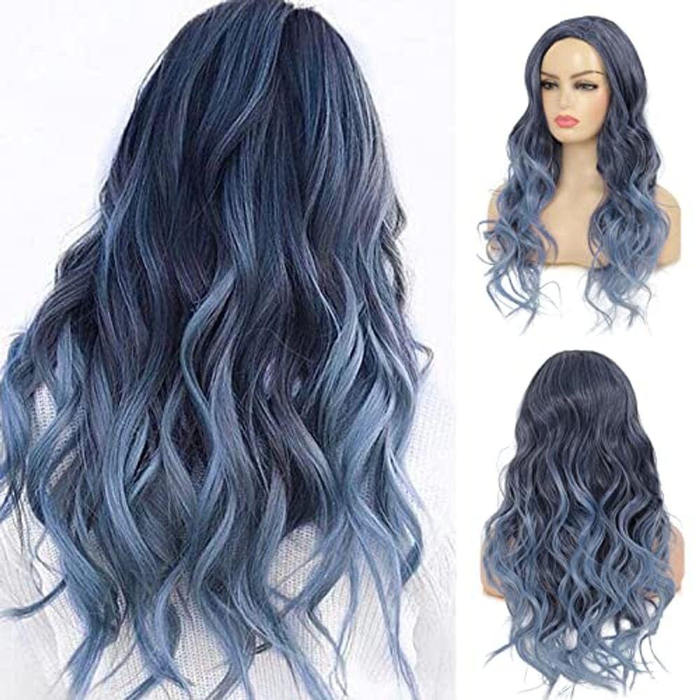 Peruca ondulada sintética azul ombre l, Daily Party, Cosplay, 55cm
