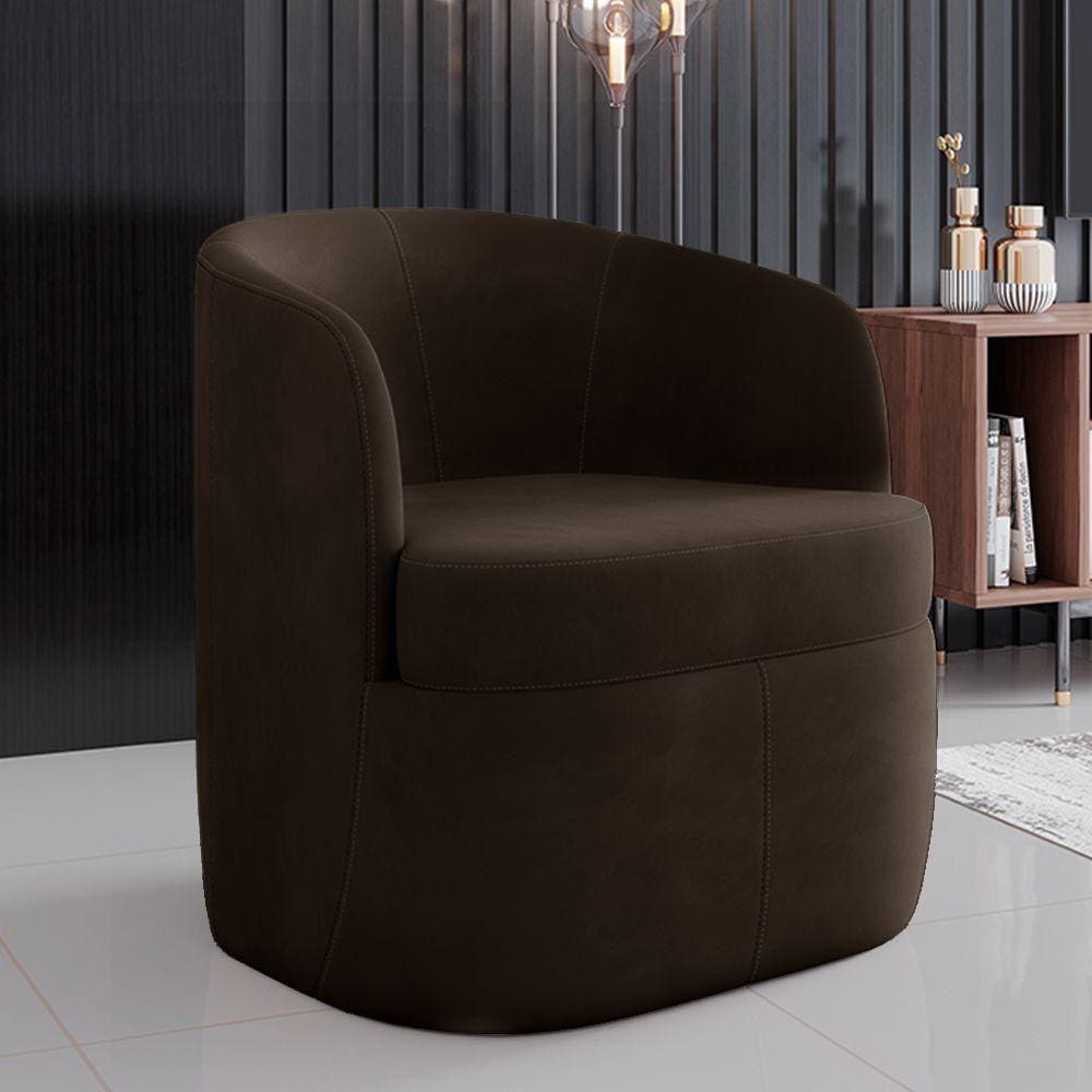 Poltrona Decorativa Bel Sala De Estar Base Giratória Veludo Marrom G33 - Gran Belo