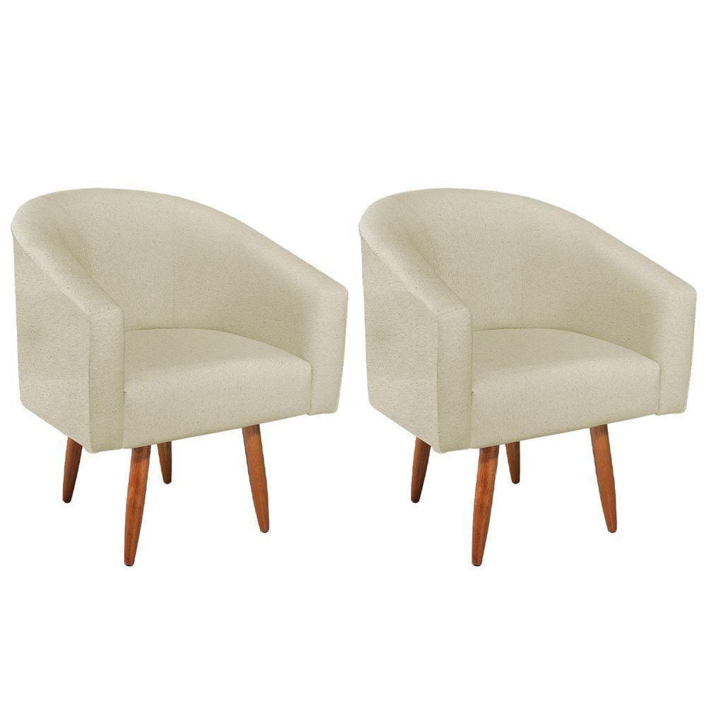 Kit 02 Poltronas Luiza Pés Palito Suede Bege