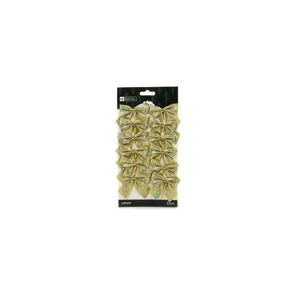 Kit Laço de Natal Dourado Liso 12 Unidades 5,5cm